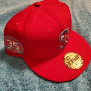SEATTLE MARINERS NEW ERA 59FIFTY 35 YEAR SIDE PATCH HAT 7 5/8 RED W SKY BLUE UV